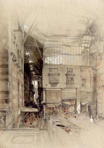 Bazaar of the Ghureyah from Mosque of Al-Ghuri, Cairo 1872 Art Print by John F. Lewis