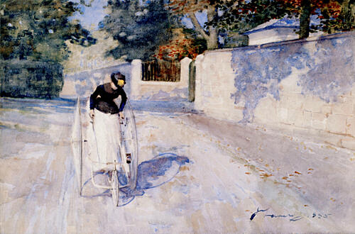 Women on a Safety Tricycle 1885 Art Print