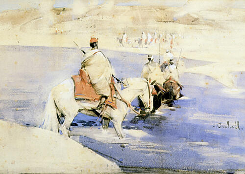 An Arab Raid Ca 1888 Art Print by Joseph Crawhall