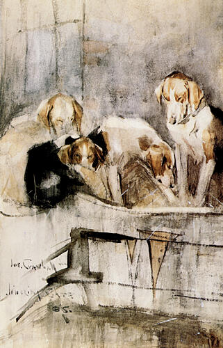 Foxhounds, Jingling Gate 1886 Art Print by Joseph Crawhall