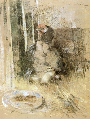 Hen and Chicken 1889 Art Print by Joseph Crawhall