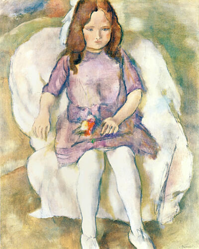 Little Girl with a Bouquet 1925-8 Art Print by Jules Pascin