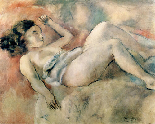 Nude Sleeping 1928 Art Print by Jules Pascin