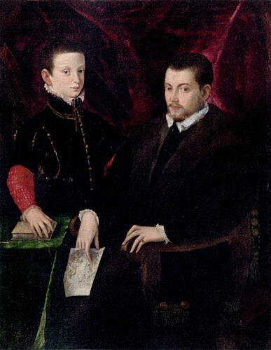 Portrait of a Gentleman with His Son 1575-78 Art Print by Lavinia Fontana