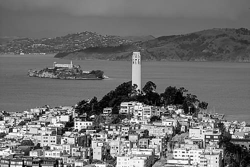 Coit Tower and Alcatraz San Francisco California Photography Print