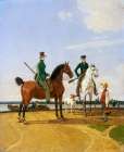 Hunter and Lord at the River Isar with View of Munich Art Print