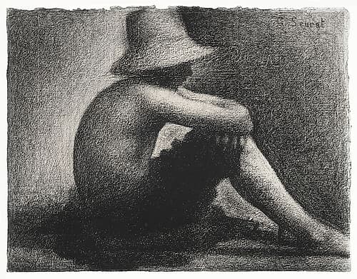 Seated Boy with Straw Hat Figurative Print