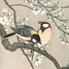 Tits on Cherry Branch Art Print