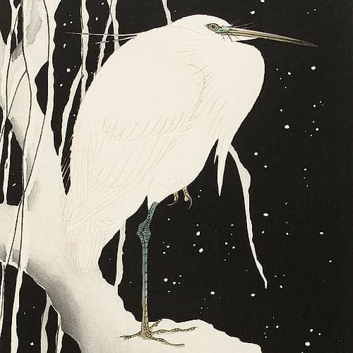 Heron in snow Art japonais reproduction