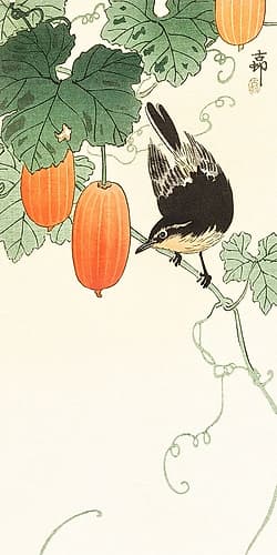 Bird and khaki Art Print by Ohara Koson