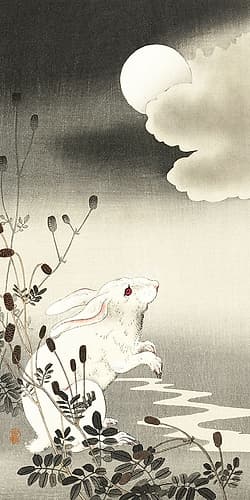 Rabbit at full moon Art Print