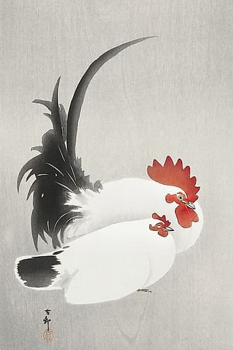 Rooster and hen Art japonais reproduction