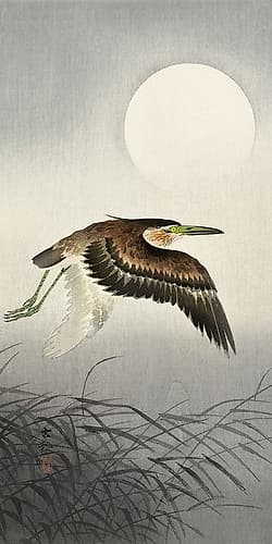 Heron at full moon Art japonais reproduction