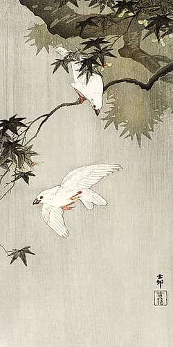 Birds in rain Art Print by Ohara Koson