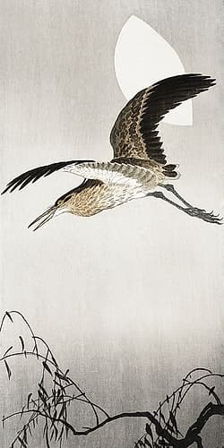 Heron and moon Art japonais reproduction