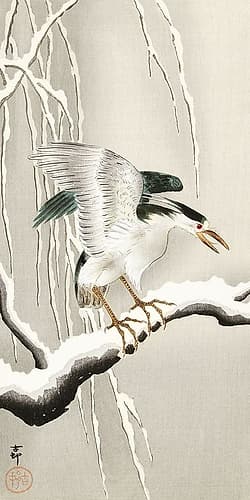 Emerge on snowy branch Art japonais reproduction