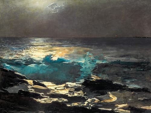 Moonlight, Wood Island Light Coastal Print