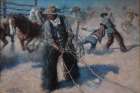 Roping Horses in the Corral Art Print