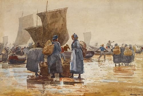 Fisherfolk on the Beach at Cullercoats Art Print