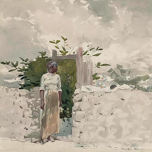 Woman Standing by a Gate, Bahamas Art Print