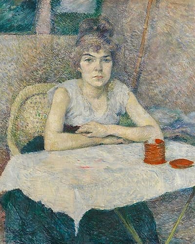 Young woman at a table, Poudre de riz Art Print