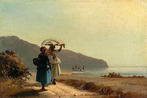 Two Women Chatting by the Sea, St. Thomas Figurative Print