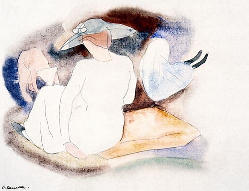 Woman with Hat and 2 Figures Art Print