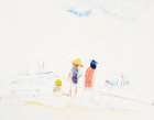 Two Women and Child on Beach Art Print