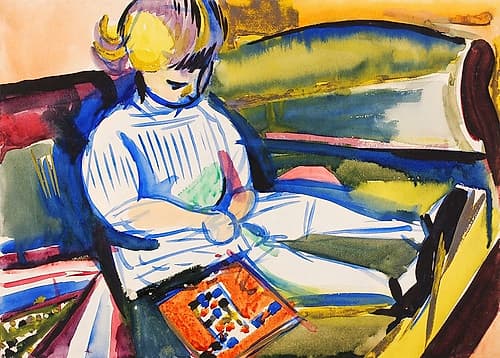 Child on Sofa Figurative Print