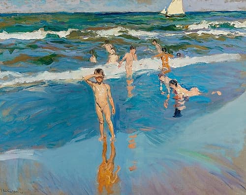 Children in the Sea-Valencia Beach Coastal Print