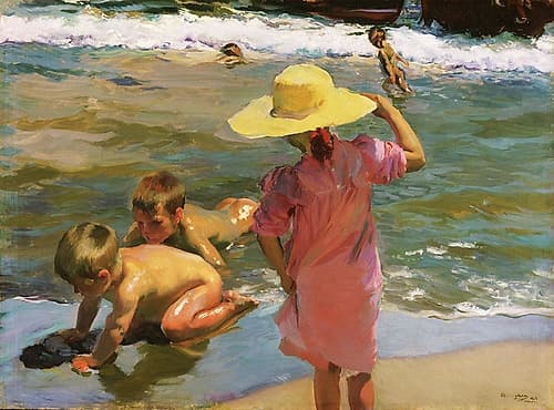 Children at the Seashore Coastal Print