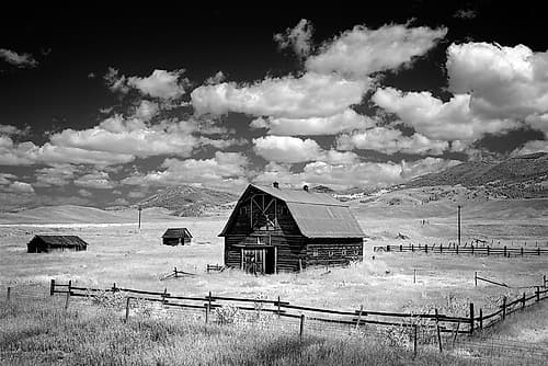 Infrared view of barn in rural Montana-USA Landscape Print