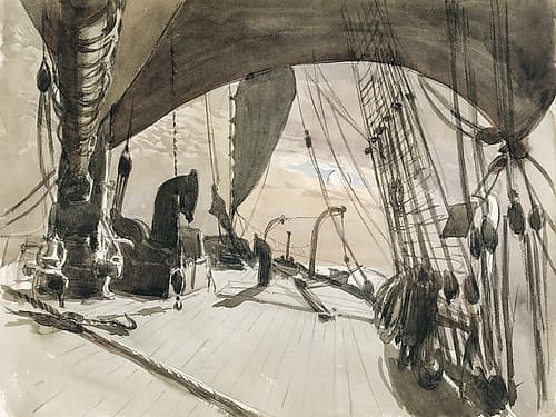 Deck of Ship in Moonlight Coastal Print