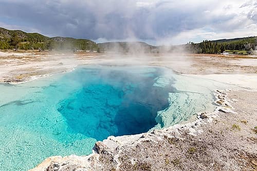 Sapphire Pool Steaming, Yellowstone National Park Landscape Print