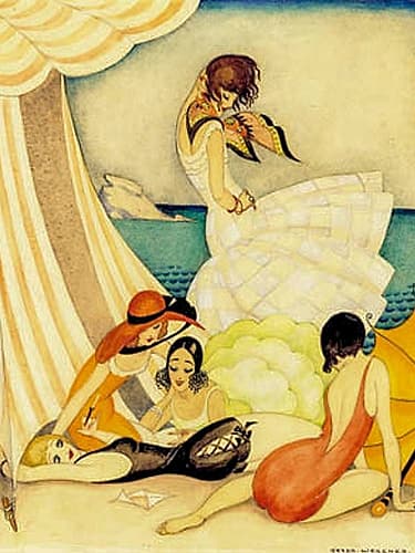 Five women at a beach Beach Print
