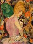 Portrait of Lili Elbe with a green feather fan Art Print