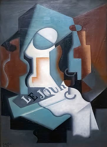 Bottle and fruit bowl 1919 Abstract Art Print