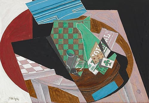 Checkerboard and playing Cards 1915 Art Print