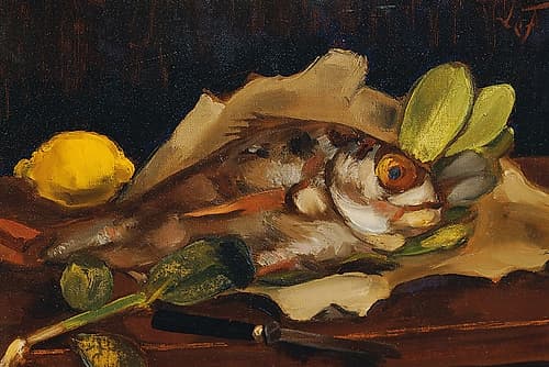 Fish Still Life with Lemon 1921 European Print