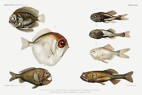 Deep sea fish varieties set illustration Art Print