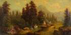 Red Indian Encampment Beside a River Art Print