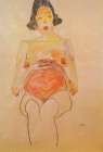 Red Nude, Pregnant 1910 Vintage Print