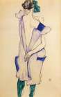 Standing Girl in Blue Dress and Green Stockings 1913 Art Print