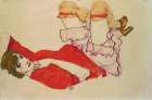 Wally in Red Blouse and Raised Knees 1913 Art Print