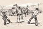 Bronco Busters Saddling Art Print