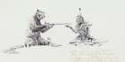 Bear and Indian Smoking Pipe, 1915 Vintage Print
