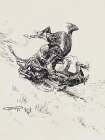 Horse and Cowboy Tumbling Downhill Art Print