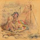 Seated Indian 1915 Vintage Print