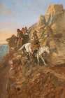 There May be Danger Ahead, Hunting Party on Mountain Trail Art Print