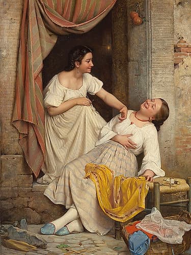 Two Smiling Girls 1865 European Print